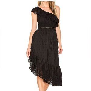LoveShackFancy Black One-Shoulder Ruffled Sundress
